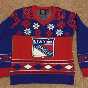 NEW YORK RANGERS Women's Sweater Ugly Christmas Holiday Red Blue Size Medium